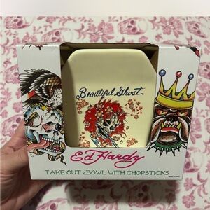 Ed Hardy Cream Bowl with Tattoo Art